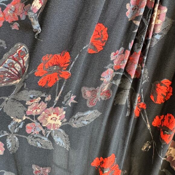 Free People Pebble Crepe So Fine Smocked Tunic Top Floral Gray Frayed Hem Small - Picture 9 of 15